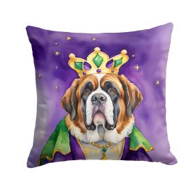 Saint Bernard King of Mardi Gras Throw Pillow Machine Washable, Indoor Outdoor Decorative Pillow for Couch, Bed or Patio, 18Hx18W