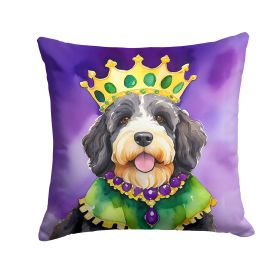 Bernedoodle King of Mardi Gras Throw Pillow Machine Washable, Indoor Outdoor Decorative Pillow for Couch, Bed or Patio, 18Hx18W
