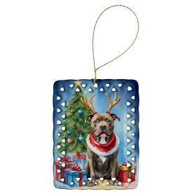 Pit Bull Terrier Christmas Reindeer Porcelain Ornament Christmas Tree Hanging Decorations for Home Christmas Holiday, Rectangle, Gift, Multicolor