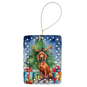Redbone Coonhound Christmas Reindeer Porcelain Ornament Christmas Tree Hanging Decorations for Home Christmas Holiday, Rectangle, Gift, Multicolor