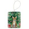 Bengal Cat By the Christmas Tree Porcelain Ornament Christmas Tree Hanging Decorations for Home Christmas Holiday, Rectangle, Gift, Multicolor