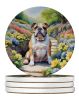 English Bulldog Spring Path Large Sandstone Coasters Pack of 4 Absorbent Round Coasters Decor Gifts for Men or Women, 4 in, Multicolor