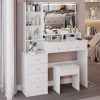 41" Large Size Left Bedside Cabinet Vanity Table+Cushioned Stool Dresser Set, 2 AC+2 USB Power Station, Hair Dryer Stand