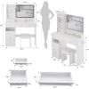 41" Large Size Left Bedside Cabinet Vanity Table+Cushioned Stool Dresser Set, 2 AC+2 USB Power Station, Hair Dryer Stand