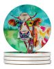 Hippie Animal Cow Large Sandstone Coasters Pack of 4 Absorbent Round Coasters Decor Gifts for Men or Women, 4 in, Multicolor
