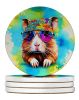 Hippie Animal Guinea Pig Large Sandstone Coasters Pack of 4 Absorbent Round Coasters Decor Gifts for Men or Women, 4 in, Multicolor