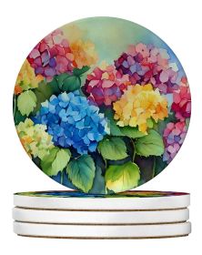 Hydrangeas in Watercolor Large Sandstone Coasters Pack of 4 Absorbent Round Coasters Decor Gifts for Men or Women, 4 in, Multicolor
