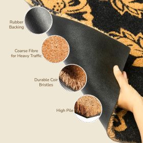Coir Door Mat Entryway Floor Mats with Non Slip PVC Backing Floral Print Navy Blue 30x17 inch Indoor Outdoor Mat for Front Door Decor Home and Office
