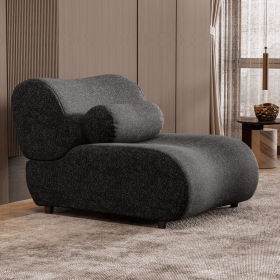 Black Modular Sofa with Moveable Headrests – Modern Chenille Fabric Sectional Couch with Hidden Legs & Cylindrical Pillows – Perfect for Living Rooms