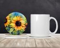 Sunflowers in Watercolor Large Sandstone Coasters Pack of 4 Absorbent Round Coasters Decor Gifts for Men or Women, 4 in, Multicolor