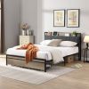 FULL Size Metal Platform Bed Frame with upholstery storage function Headboard and USB LINER and Footboard with drawers , No Box Spring Needed