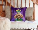 Poodle King of Mardi Gras Throw Pillow Machine Washable, Indoor Outdoor Decorative Pillow for Couch, Bed or Patio, 14Hx14W
