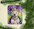 Pit Bull Terrier King of Mardi Gras Porcelain Ornament Christmas Tree Hanging Decorations for Home Christmas Holiday, Rectangle, Gift, Multicolor