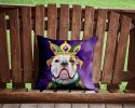 American Bulldog King of Mardi Gras Throw Pillow Machine Washable, Indoor Outdoor Decorative Pillow for Couch, Bed or Patio, 14Hx14W