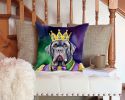 Neapolitan Mastiff King of Mardi Gras Throw Pillow Machine Washable, Indoor Outdoor Decorative Pillow for Couch, Bed or Patio, 14Hx14W
