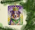 Australian Shepherd King of Mardi Gras Porcelain Ornament Christmas Tree Hanging Decorations for Home Christmas Holiday, Rectangle, Gift, Multicolor