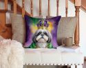 Shih Tzu King of Mardi Gras Throw Pillow Machine Washable, Indoor Outdoor Decorative Pillow for Couch, Bed or Patio, 14Hx14W