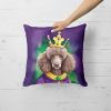 Chocolate Poodle King of Mardi Gras Throw Pillow Machine Washable, Indoor Outdoor Decorative Pillow for Couch, Bed or Patio, 18Hx18W