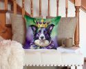 Border Collie King of Mardi Gras Throw Pillow Machine Washable, Indoor Outdoor Decorative Pillow for Couch, Bed or Patio, 14Hx14W