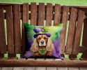Cocker Spaniel King of Mardi Gras Throw Pillow Machine Washable, Indoor Outdoor Decorative Pillow for Couch, Bed or Patio, 14Hx14W
