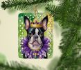 Boston Terrier King of Mardi Gras Porcelain Ornament Christmas Tree Hanging Decorations for Home Christmas Holiday, Rectangle, Gift, Multicolor