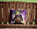 Dachshund King of Mardi Gras Throw Pillow Machine Washable, Indoor Outdoor Decorative Pillow for Couch, Bed or Patio, 14Hx14W