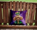 Poodle King of Mardi Gras Throw Pillow Machine Washable, Indoor Outdoor Decorative Pillow for Couch, Bed or Patio, 14Hx14W
