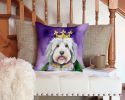Old English Sheepdog King of Mardi Gras Throw Pillow Machine Washable, Indoor Outdoor Decorative Pillow for Couch, Bed or Patio, 14Hx14W
