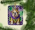 English Bulldog King of Mardi Gras Porcelain Ornament Christmas Tree Hanging Decorations for Home Christmas Holiday, Rectangle, Gift, Multicolor