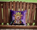 Pit Bull Terrier King of Mardi Gras Throw Pillow Machine Washable, Indoor Outdoor Decorative Pillow for Couch, Bed or Patio, 14Hx14W