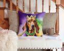 Redbone Coonhound King of Mardi Gras Throw Pillow Machine Washable, Indoor Outdoor Decorative Pillow for Couch, Bed or Patio, 14Hx14W