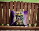 Staffordshire Bull Terrier King of Mardi Gras Throw Pillow Machine Washable, Indoor Outdoor Decorative Pillow for Couch, Bed or Patio, 14Hx14W