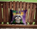 Shih Tzu King of Mardi Gras Throw Pillow Machine Washable, Indoor Outdoor Decorative Pillow for Couch, Bed or Patio, 14Hx14W