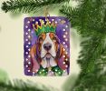 Basset Hound King of Mardi Gras Porcelain Ornament Christmas Tree Hanging Decorations for Home Christmas Holiday, Rectangle, Gift, Multicolor