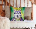 Siberian Husky King of Mardi Gras Throw Pillow Machine Washable, Indoor Outdoor Decorative Pillow for Couch, Bed or Patio, 14Hx14W
