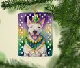 English Bull Terrier King of Mardi Gras Porcelain Ornament Christmas Tree Hanging Decorations for Home Christmas Holiday, Rectangle, Gift, Multicolor