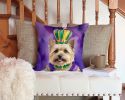 Cairn Terrier King of Mardi Gras Throw Pillow Machine Washable, Indoor Outdoor Decorative Pillow for Couch, Bed or Patio, 14Hx14W