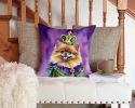 Pomeranian King of Mardi Gras Throw Pillow Machine Washable, Indoor Outdoor Decorative Pillow for Couch, Bed or Patio, 14Hx14W