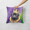 Black Pug King of Mardi Gras Throw Pillow Machine Washable, Indoor Outdoor Decorative Pillow for Couch, Bed or Patio, 18Hx18W