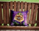 Pomeranian King of Mardi Gras Throw Pillow Machine Washable, Indoor Outdoor Decorative Pillow for Couch, Bed or Patio, 14Hx14W
