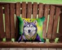 Siberian Husky King of Mardi Gras Throw Pillow Machine Washable, Indoor Outdoor Decorative Pillow for Couch, Bed or Patio, 14Hx14W