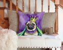 Pug King of Mardi Gras Throw Pillow Machine Washable, Indoor Outdoor Decorative Pillow for Couch, Bed or Patio, 14Hx14W