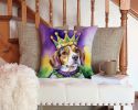 Beagle King of Mardi Gras Throw Pillow Machine Washable, Indoor Outdoor Decorative Pillow for Couch, Bed or Patio, 14Hx14W