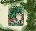 Cymric Cat By the Christmas Tree Porcelain Ornament Christmas Tree Hanging Decorations for Home Christmas Holiday, Rectangle, Gift, Multicolor