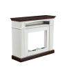 Farmhouse style fireplace TV stand for living room or bedroom to store CDs, remotes and other media or gaming devices. Creates the perfect ambiance