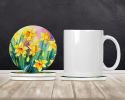 Daffodils in Watercolor Large Sandstone Coasters Pack of 4 Absorbent Round Coasters Decor Gifts for Men or Women, 4 in, Multicolor
