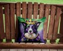 Border Collie King of Mardi Gras Throw Pillow Machine Washable, Indoor Outdoor Decorative Pillow for Couch, Bed or Patio, 14Hx14W