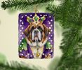 Saint Bernard King of Mardi Gras Porcelain Ornament Christmas Tree Hanging Decorations for Home Christmas Holiday, Rectangle, Gift, Multicolor