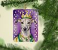 Whippet King of Mardi Gras Porcelain Ornament Christmas Tree Hanging Decorations for Home Christmas Holiday, Rectangle, Gift, Multicolor