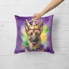 Belgian Malinois King of Mardi Gras Throw Pillow Machine Washable, Indoor Outdoor Decorative Pillow for Couch, Bed or Patio, 18Hx18W